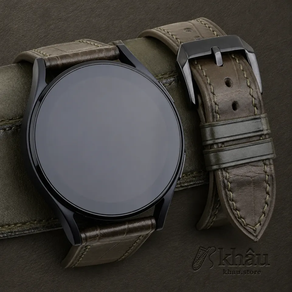 Olive Alligator Leather Samsung Watch Band — front view