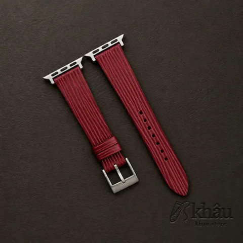 Red Calfskin Apple watch band – Waves Texture — front view