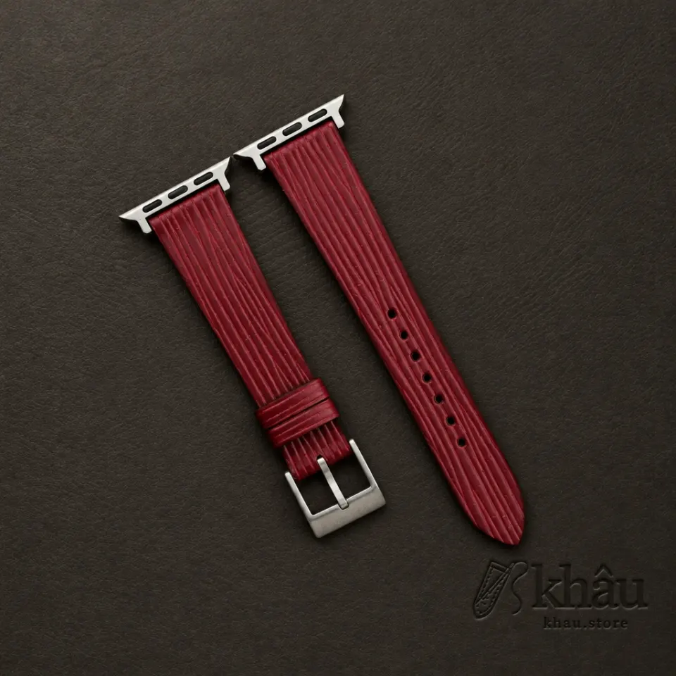 Red Calfskin Apple watch band – Waves Texture — front view
