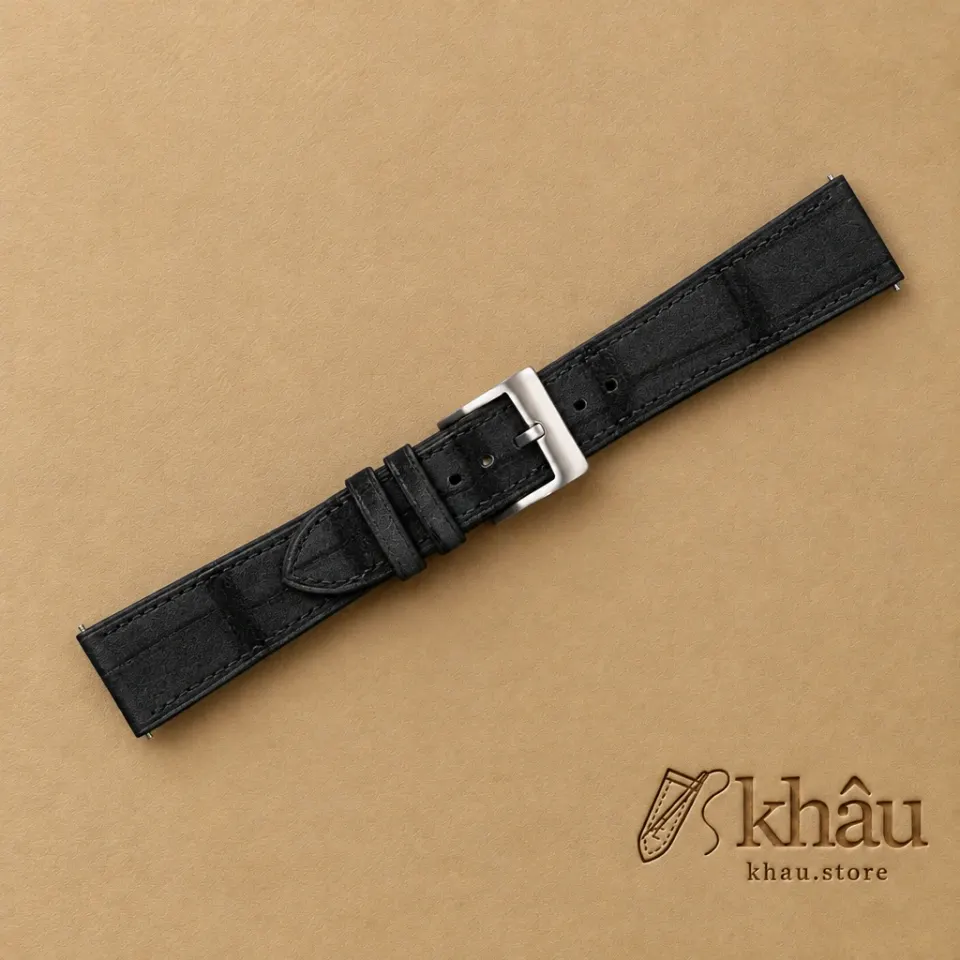Nubuck Black Alligator Leather Watch Strap — additional view