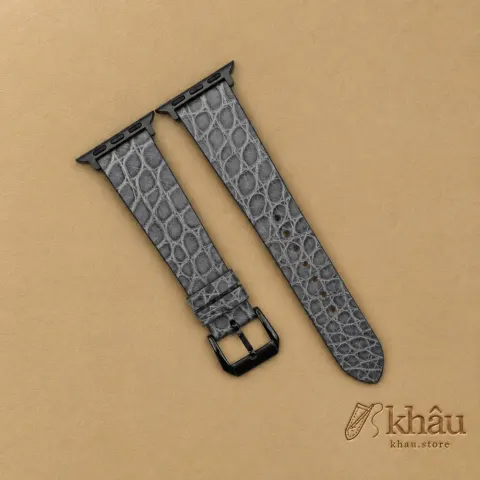 Vintage Stone Grey Round Scales Alligator Leather Apple Watch Band — front view