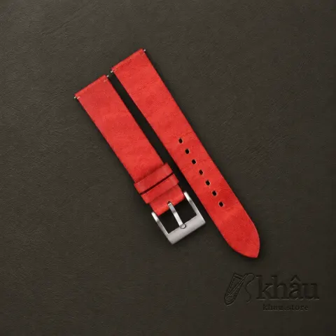 Vintage Red Maya Vegetable Tanned Calfskin Leather Slim Watch Strap — front view
