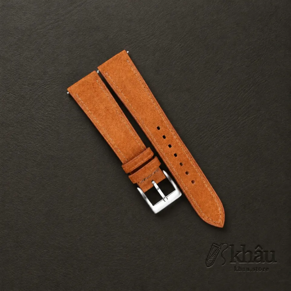 Burnt Orange Suede Leather Watch Strap — front view