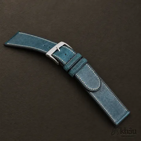 Micro Stitch Dark Aqua Blue Waxed Badalassi Carlo Leather Watch Strap — additional view