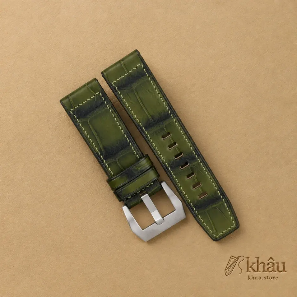 Green Alligator Leather Strap for PAM Watch — front view