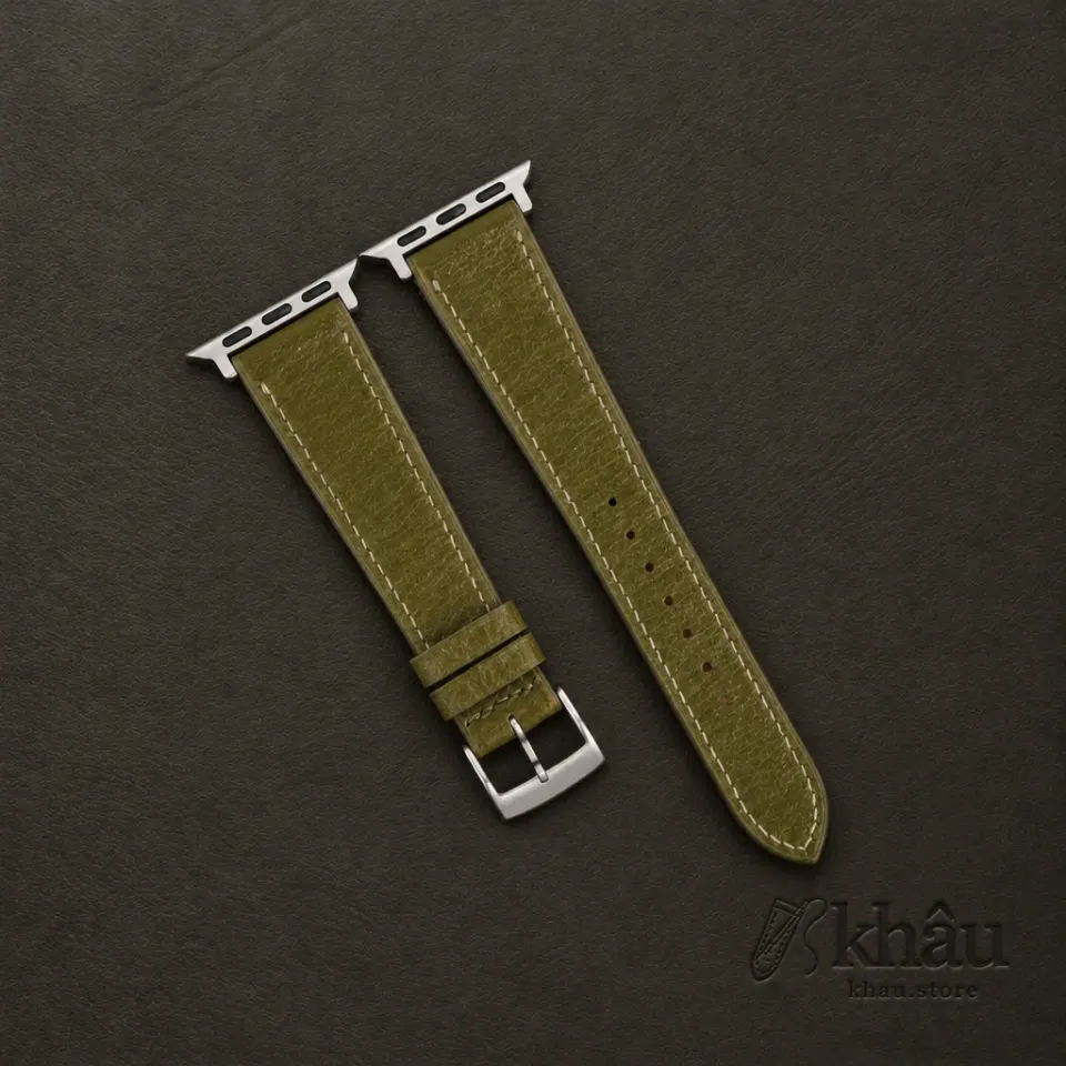 Light Olive Peccary Leather Apple Watch Band — front view