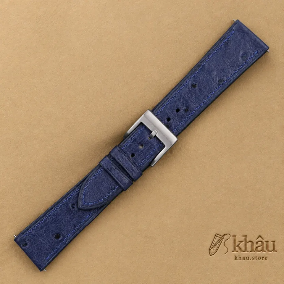 Dark Blue Ostrich leather Watch Strap — additional view
