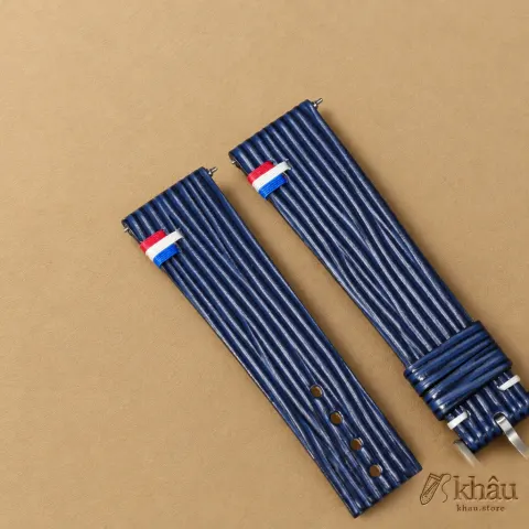 Navy Calfskin Leather Netherlands Flag Watch Strap — additional view