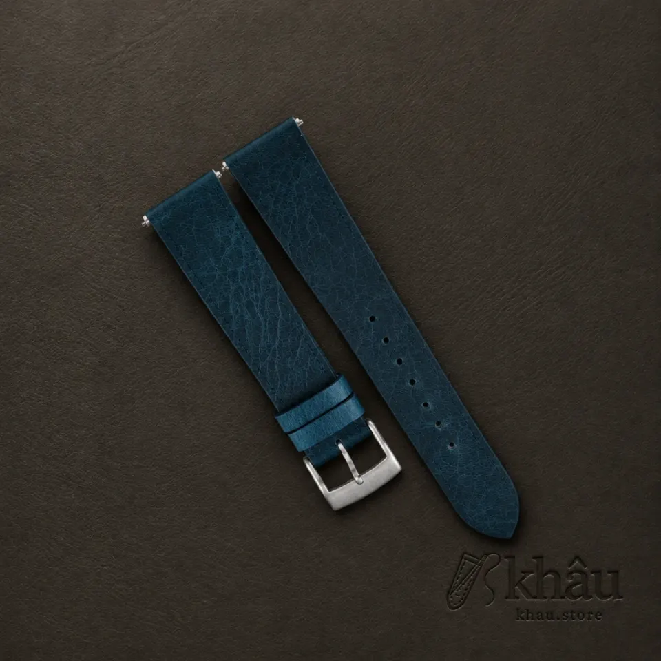 Vintage Dark Aqua Blue Waxed Badalassi Carlo Leather Watch Strap — front view