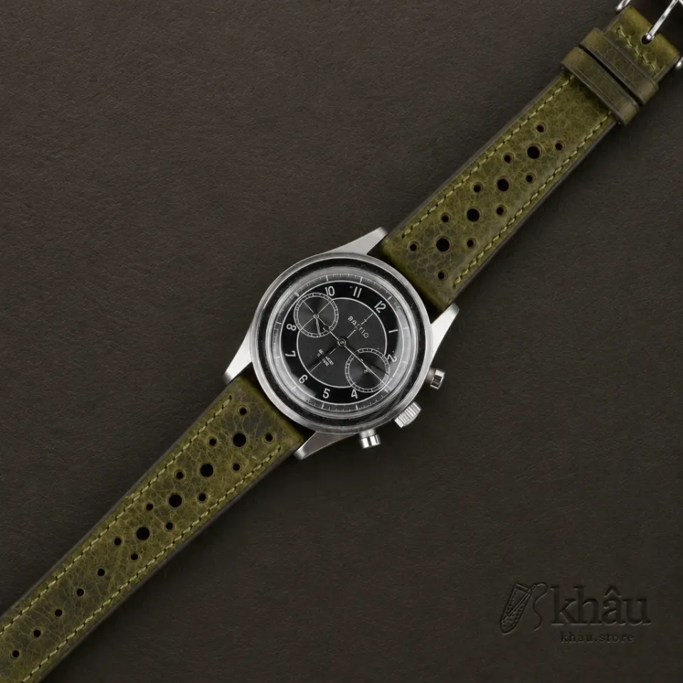 Rally Olive Waxed Badalassi Carlo Leather Watch Strap — additional view