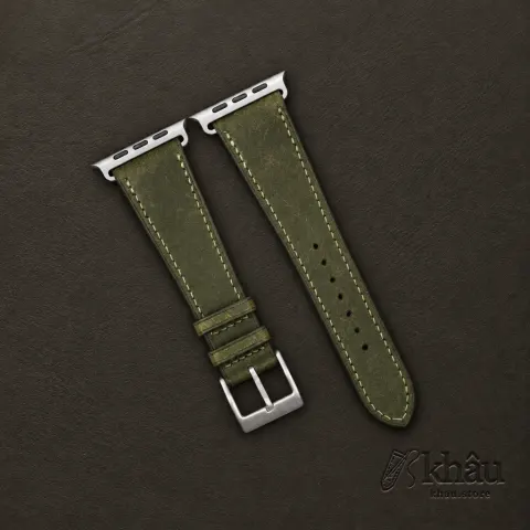 Dark Olive Badalassi Carlo Pueblo Leather Apple Watch Ultra Band — front view