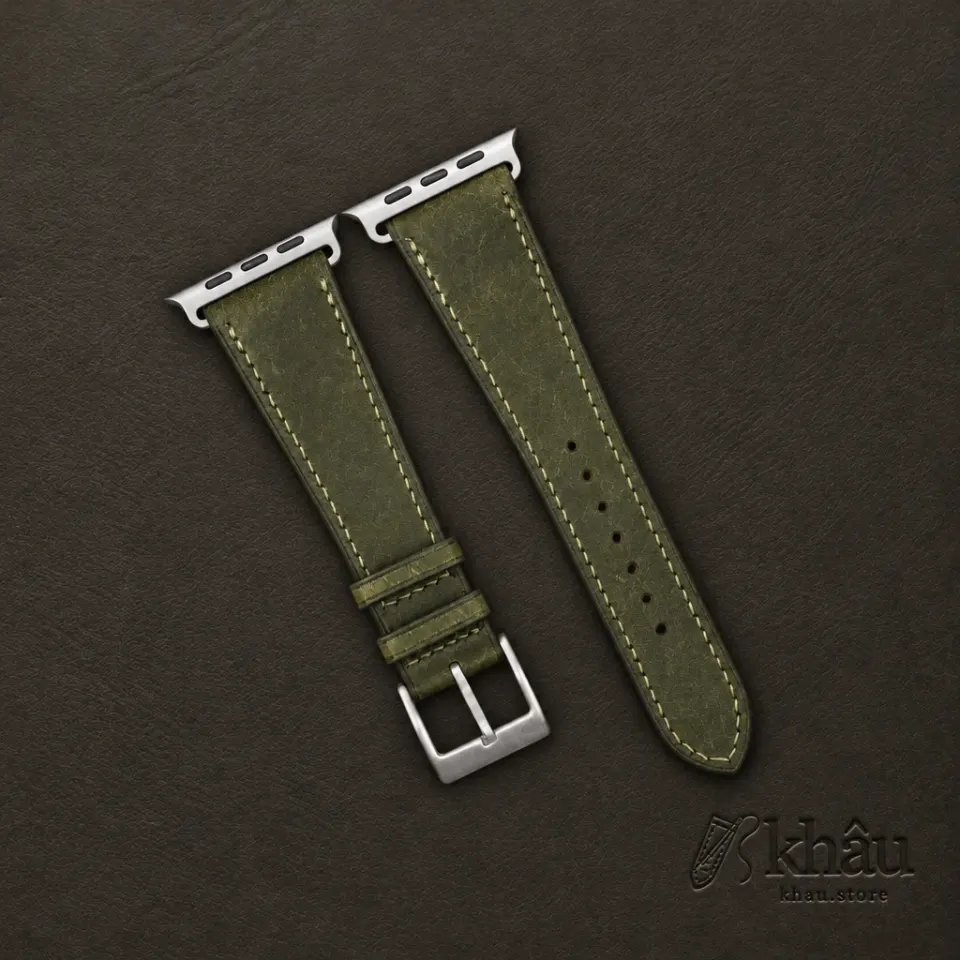 Dark Olive Badalassi Carlo Pueblo Leather Apple Watch Ultra Band — front view