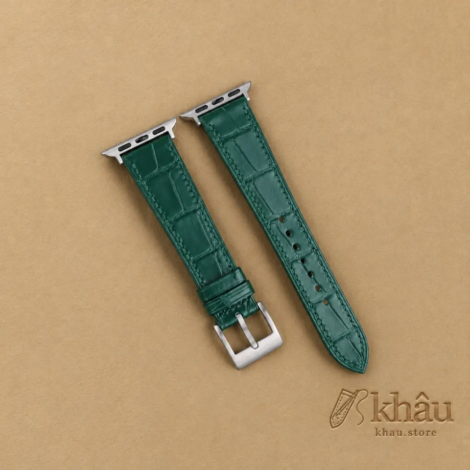 Dark Green Alligator Leather Apple Watch Band — front view