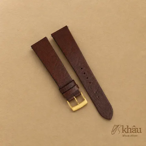 Vintage Dark Brown Alran Fat Nat Cherve Goat Leather Watch Strap — front view