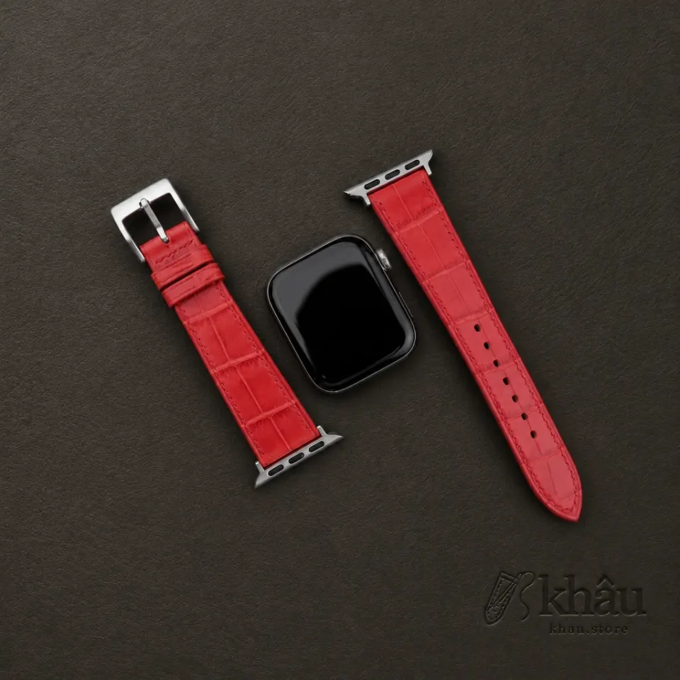 Red Alligator Leather Apple Watch Band — additional view