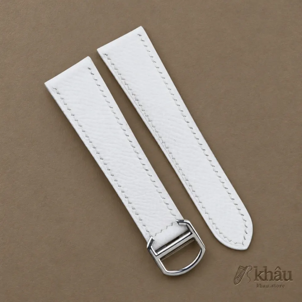 White Epsom Leather Single Folding Watch Strap — front view