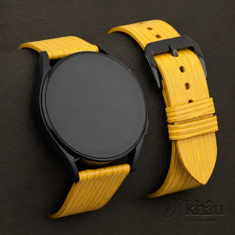 Yellow Calfskin Leather Samsung Watch Band – Wave Texture — front view