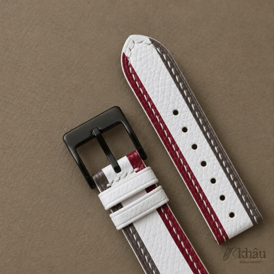 Tricolor White Epsom Leather Watch Strap — detail view