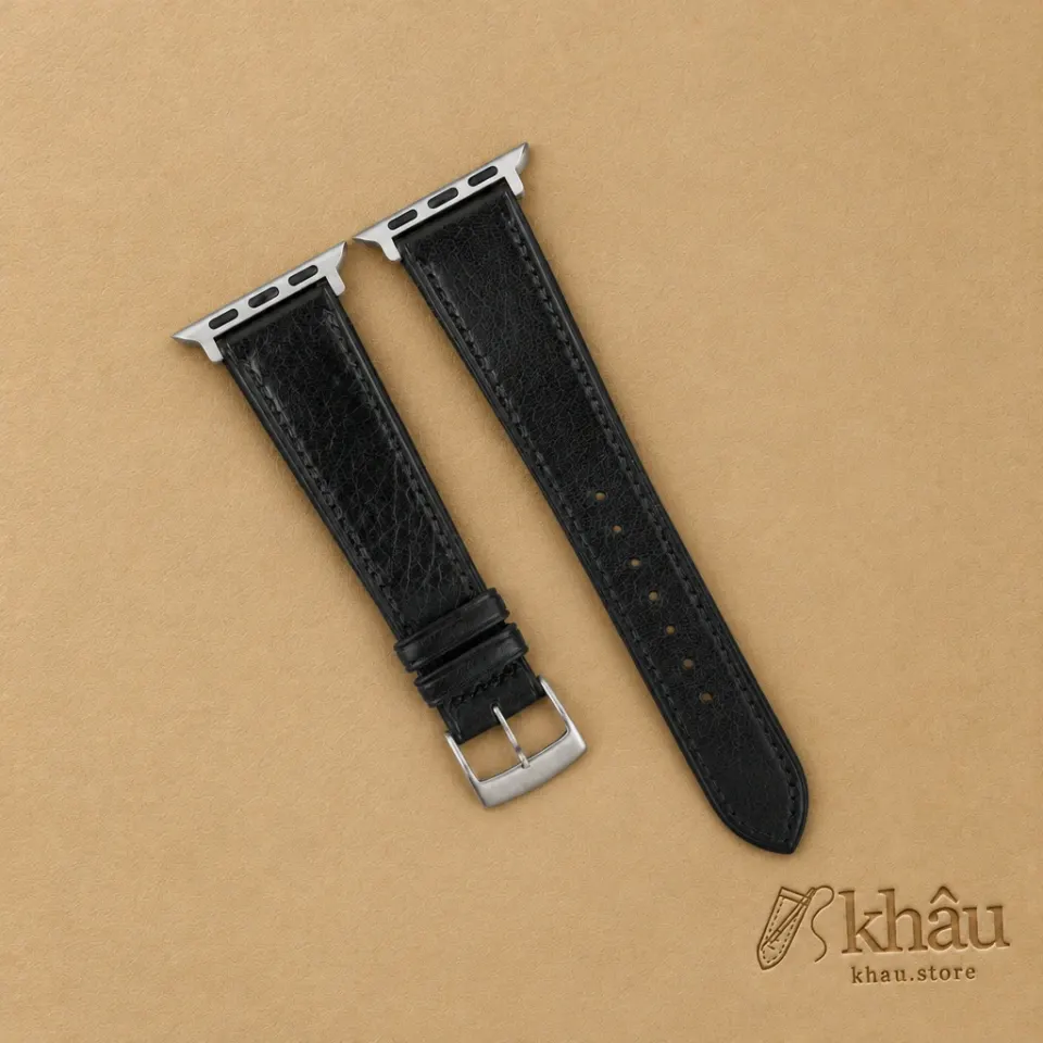 Black Vachetta Leather Apple Watch Band — front view