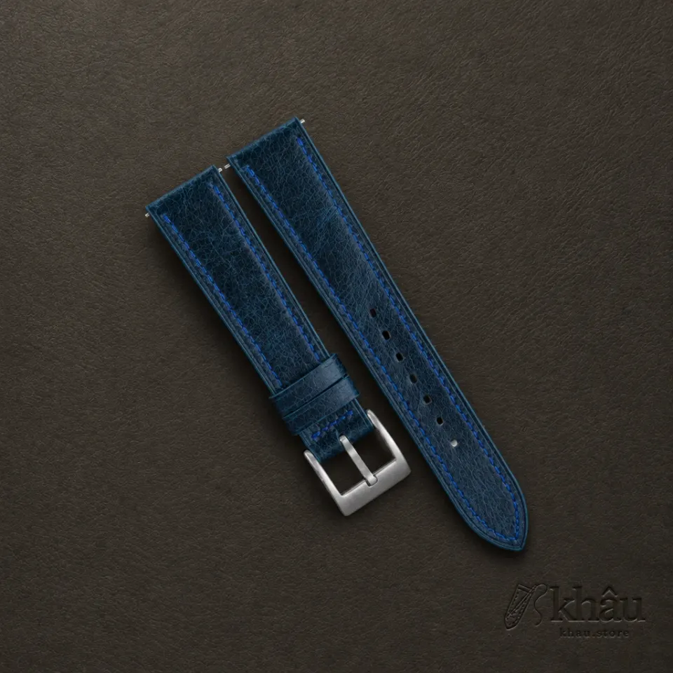 Ocean Blue Waxed Leather Watch Strap — front view