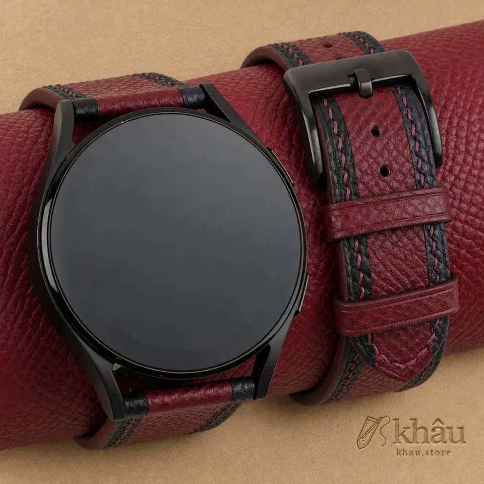 Tricolor Burgundy Epsom Leather Samsung Watch Band — front view