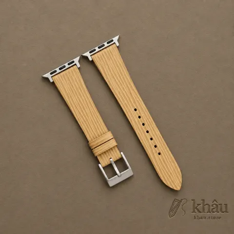 Beige Calfskin Apple watch band – Waves Texture — front view