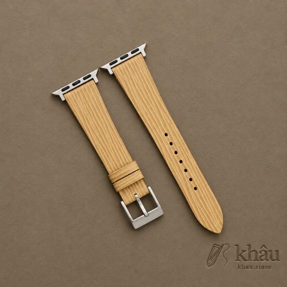 Beige Calfskin Apple watch band – Waves Texture — front view