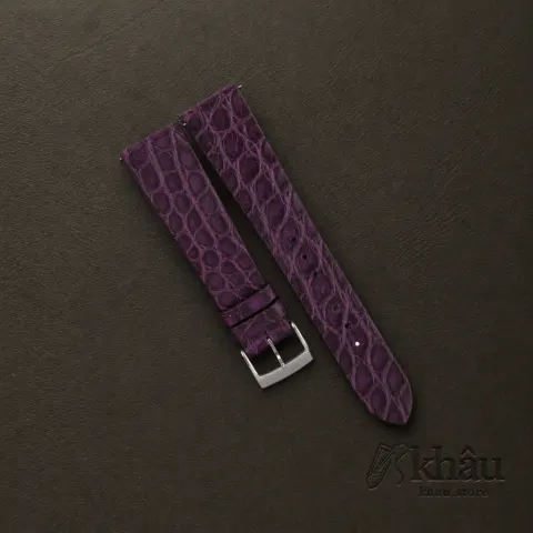 Vintage Purple Alligator Round Scales Leather Watch Strap — front view