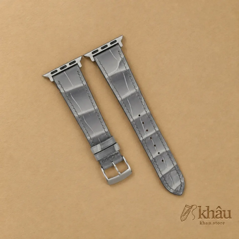 Patina Grey Alligator Leather Apple Watch Band — front view