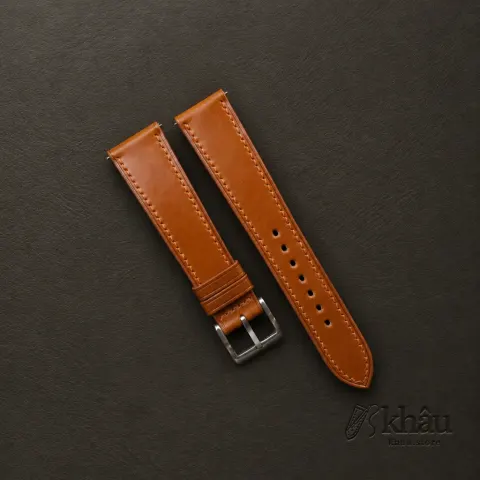 Cognac Shell Cordovan Leather Watch Strap — front view