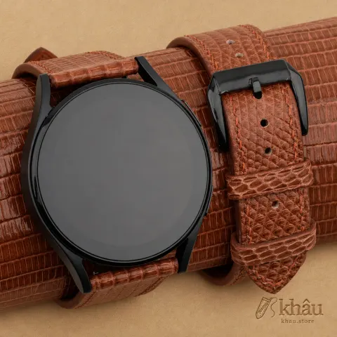 Chocolate Lizard Leather Samsung Watch Band — front view