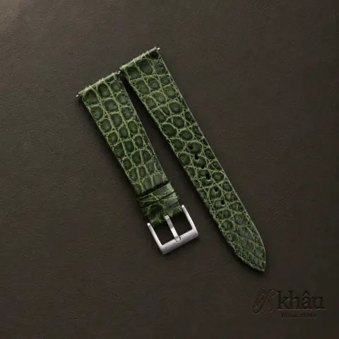 Vintage Green Alligator Round Scales Leather Watch Strap — front view