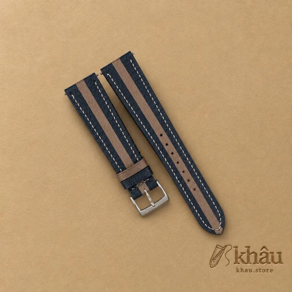 Duocolor Navy Alran Sully Leather Watch Strap — front view