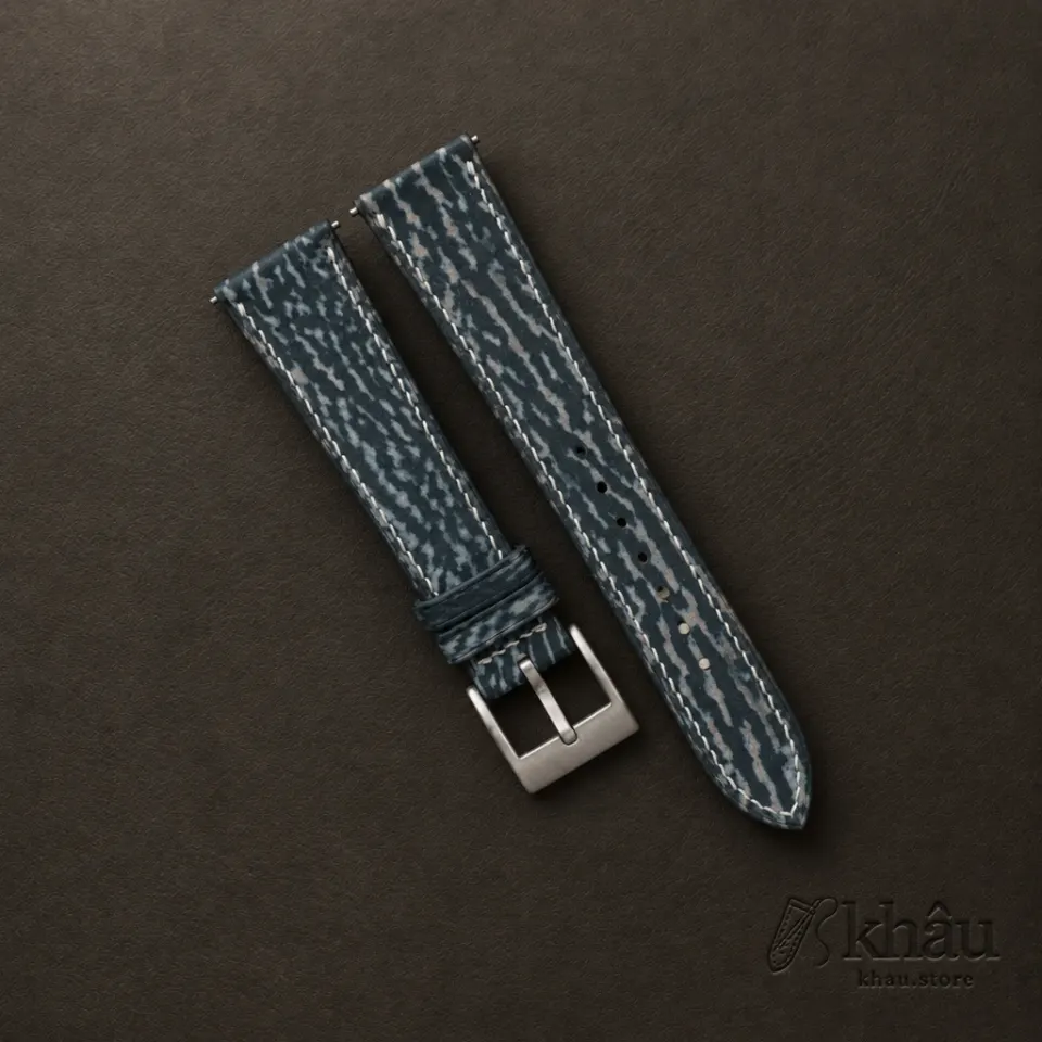 Jean Blue Shark Leather Watch Strap — front view