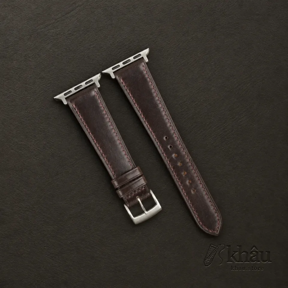 Brown Shell Cordovan Leather Apple Watch Band — front view