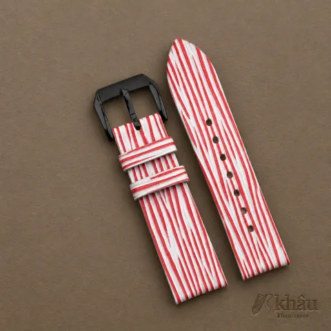White Red Calfskin Leather Samsung Watch Band – Wave Texture — additional view