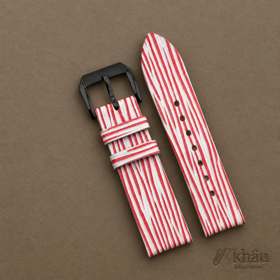 White Red Calfskin Leather Samsung Watch Band – Wave Texture — additional view