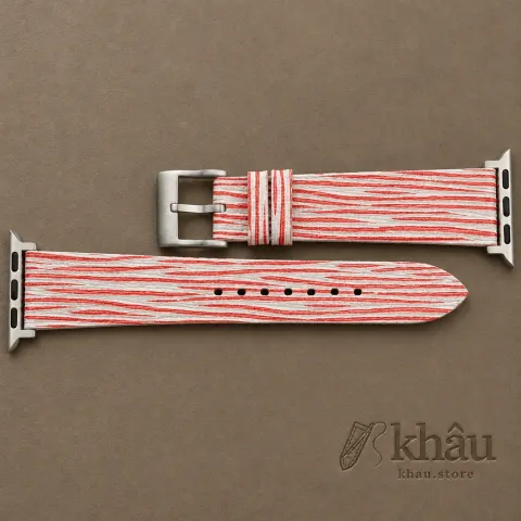 Red White Calfskin Apple watch band – Waves Texture — additional view