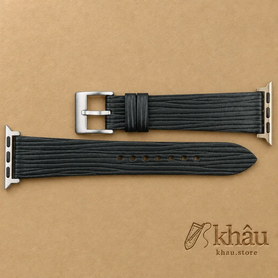 Black Calfskin Apple watch band – Waves Texture — additional view