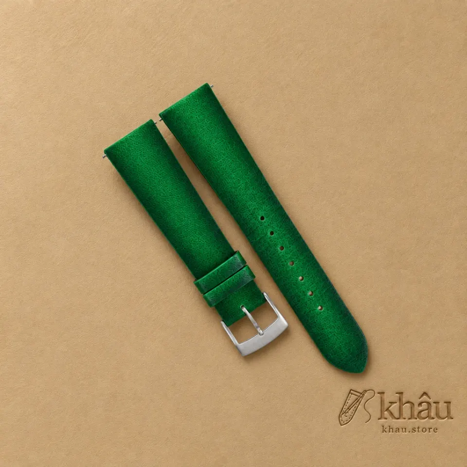 Patina Dark Green Vegetable Tanned Leather Watch Strap — front view
