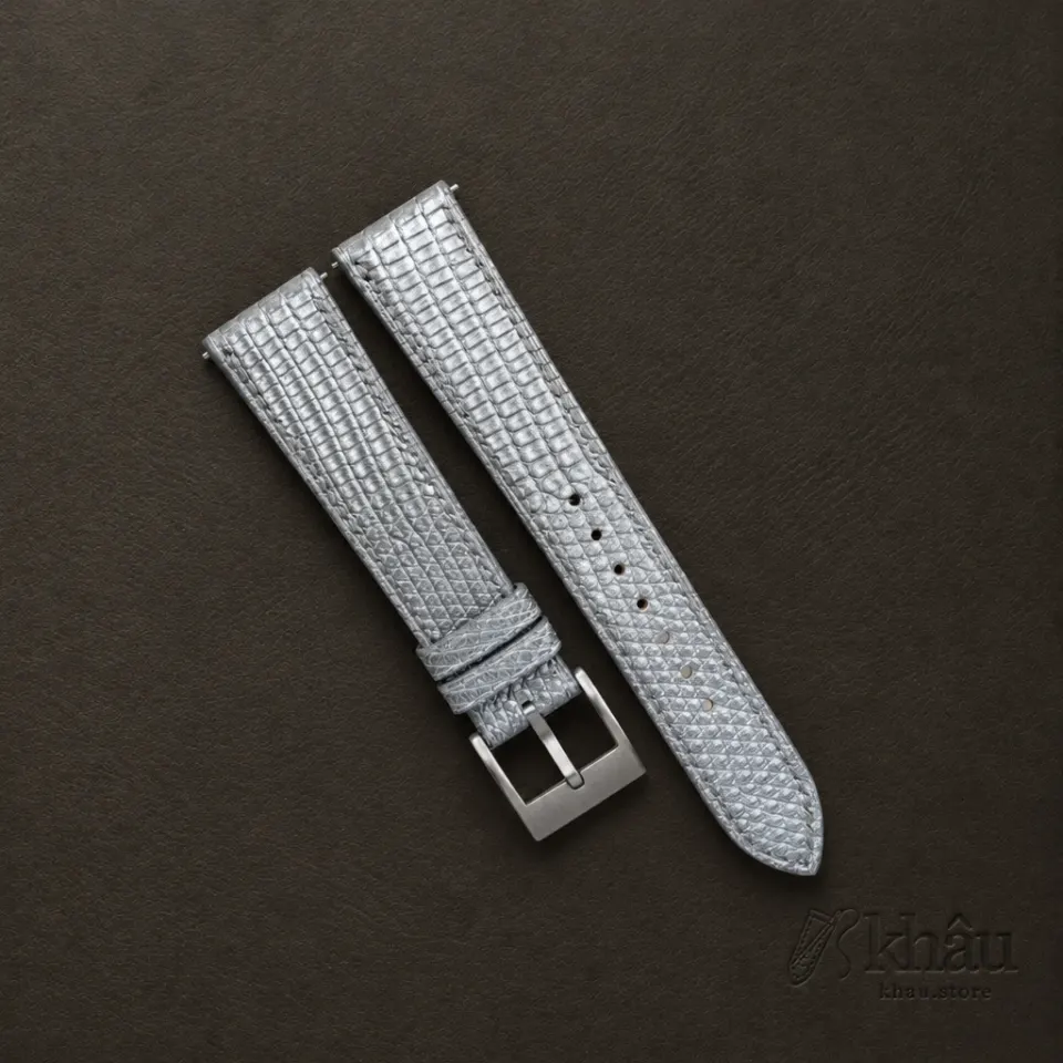 Silver Lizard Leather Watch Strap — front view