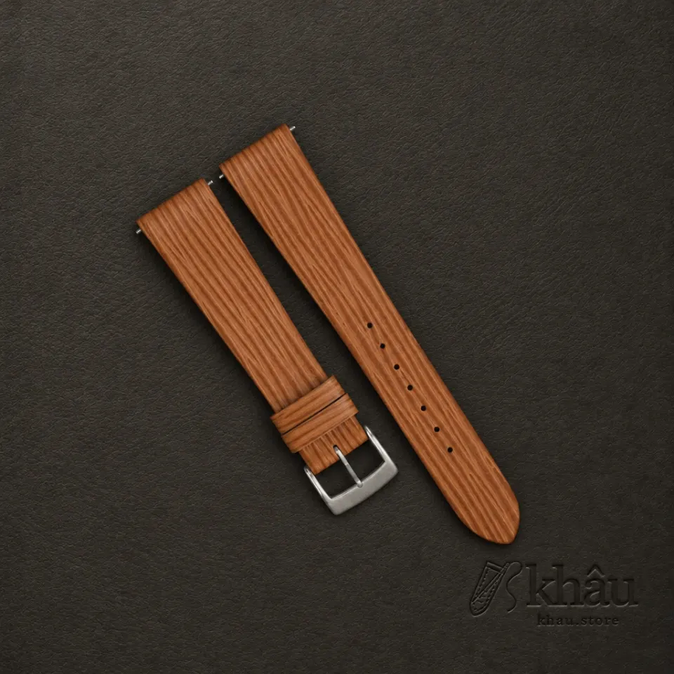Golden Calfskin Watch Strap – Waves Texture — front view