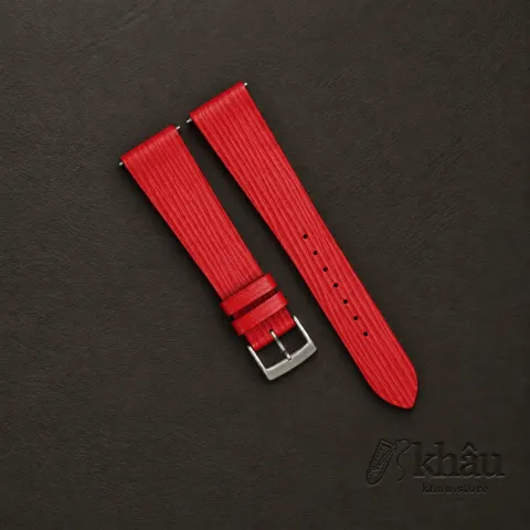 Red Orange Calfskin Watch Strap – Waves Texture — front view