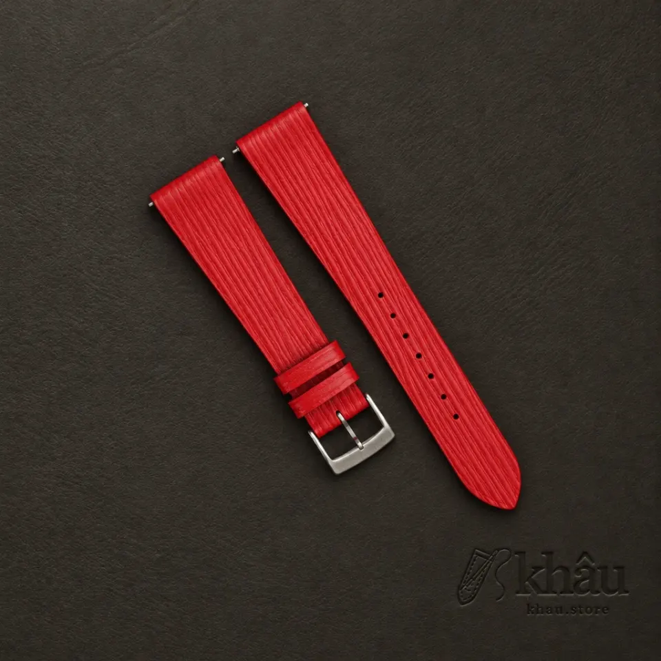 Red Orange Calfskin Watch Strap – Waves Texture — front view