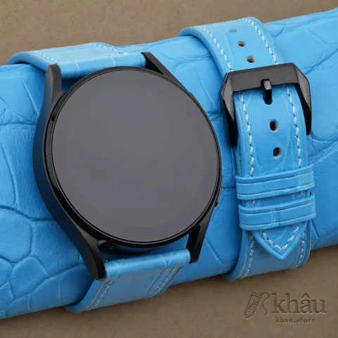 Miami Blue Alligator Leather Samsung Watch Band — front view