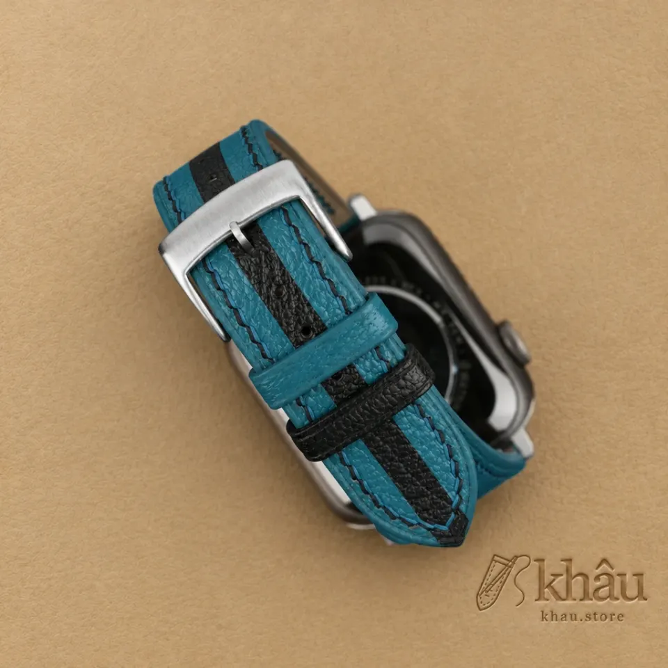 Duocolor Aqua Blue Alran Sully Leather Apple Watch Band — additional view