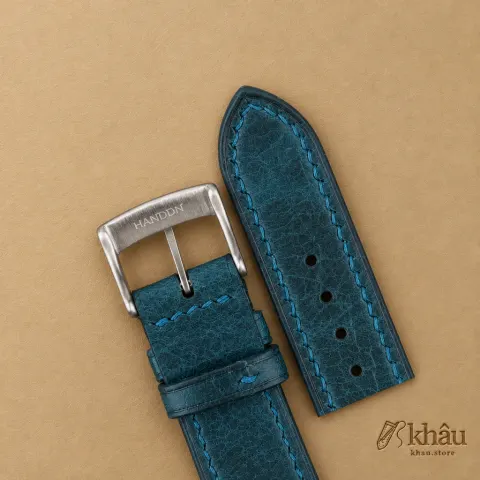 Rally Dark Aqua Blue Waxed Badalassi Carlo Leather Watch Strap — additional view