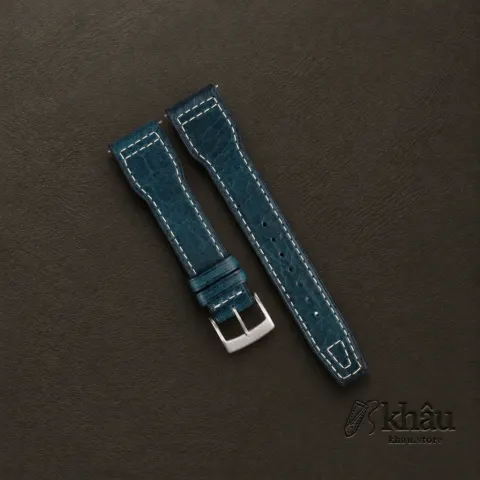Pilot Dark Aqua Blue Badalassi Carlo Waxed Leather Watch Strap — front view
