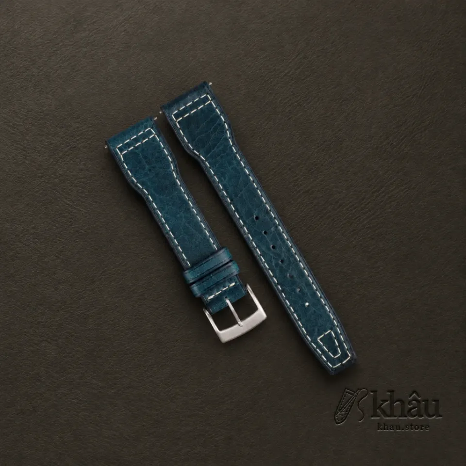 Pilot Dark Aqua Blue Badalassi Carlo Waxed Leather Watch Strap — front view