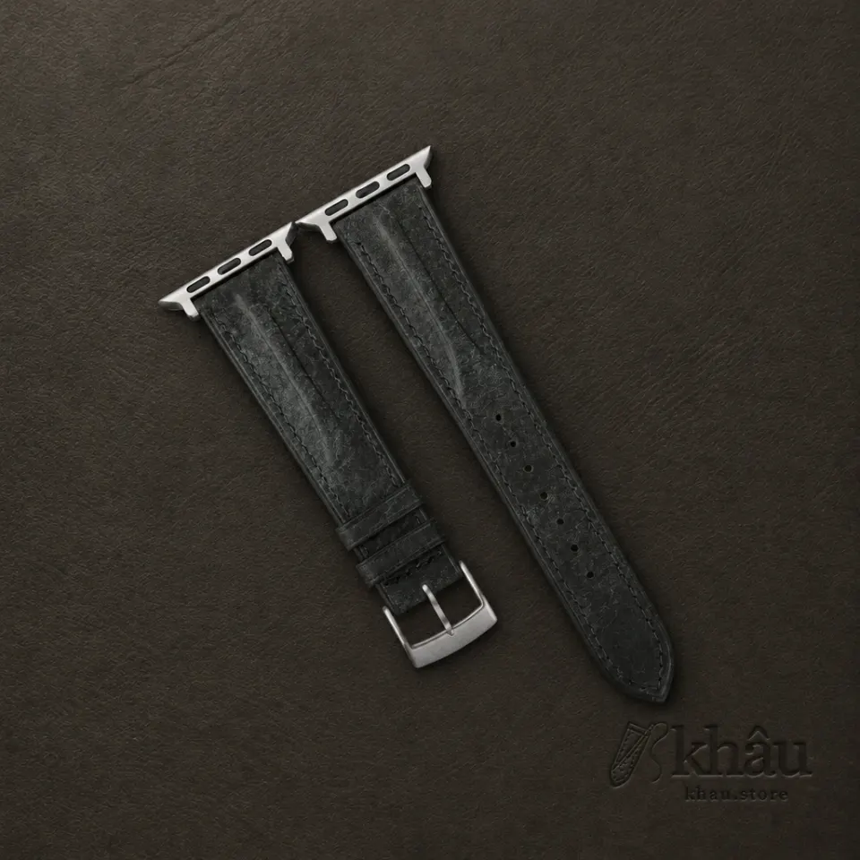 Single Padded Aquamarine Blue Habana Leather Apple Watch Band — front view